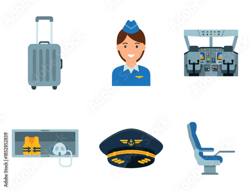 Air travel flat icons set