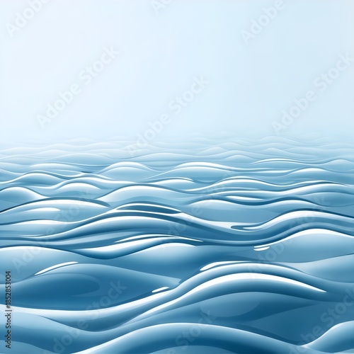 Smooth abstract blue ocean waves background with glossy flowing shapes, calm water surface texture, modern minimal design for relaxation, nature and harmony themes