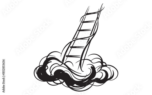 Ladder Rising From Stylized Clouds Vector Illustration - Concept of Success, Ambition, and Growth