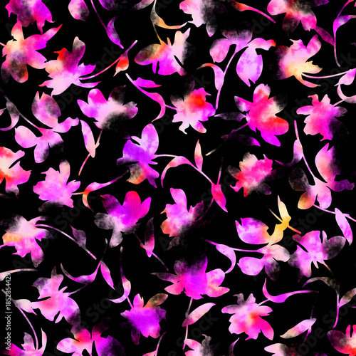 Beautiful floral pattern drawn with watercolor technique,