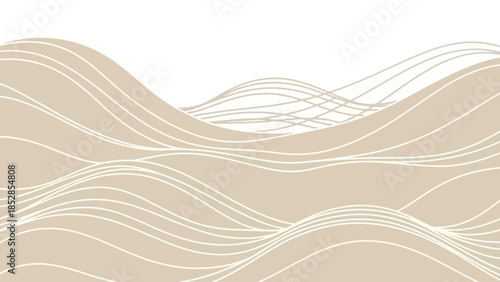 Abstract flowing lines creating a sense of gentle waves or sand dunes in a minimalist beige and white color scheme.
