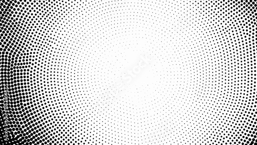Abstract halftone pattern with radial gradient from dark to bright.