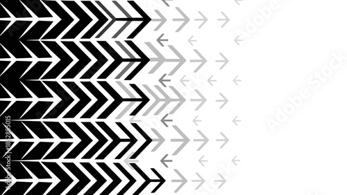 A graphic design featuring a pattern of black arrows fading into gray and then white.