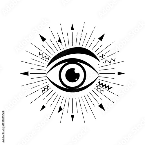 Mystical eye radiating power and intrigue, a captivating symbol for spiritual growth or insightful vision, perfect for branding or artistic expressions