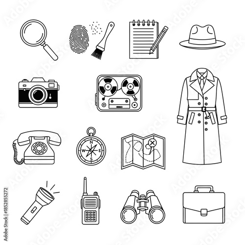 Unravel Mysteries with Detective Gear Clipart Collection for Sleuthing Adventures and Creative Projects! Perfect for Design, Education, and Retro Themes