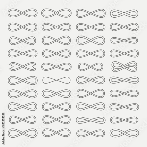 Endless possibilities with varied infinity symbols arranged in neat rows, perfect for representing continuous cycles, flow, and timeless connections