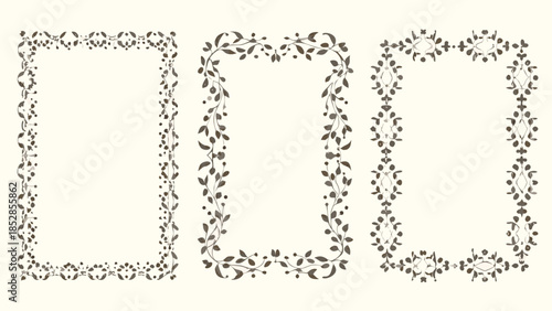 Three decorative frames adorned with intricate floral and leafy vine patterns