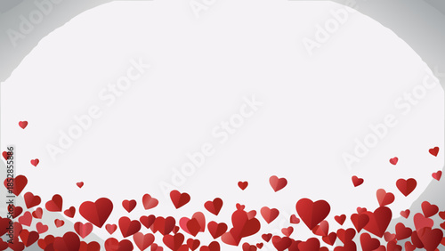 A simple white backdrop with scattered red hearts at the bottom