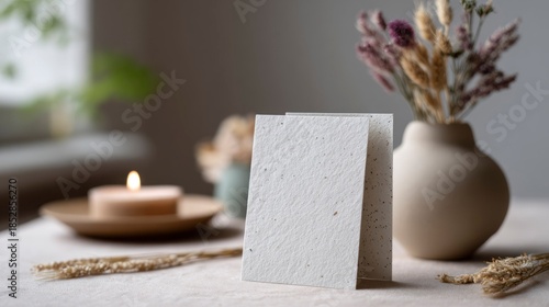 Plantable seed paper cards presented on natural linen surface with decor  