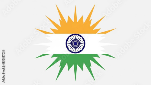 Vibrant indian flag design with sunburst motif on white background, symbolizing freedom and national pride globally