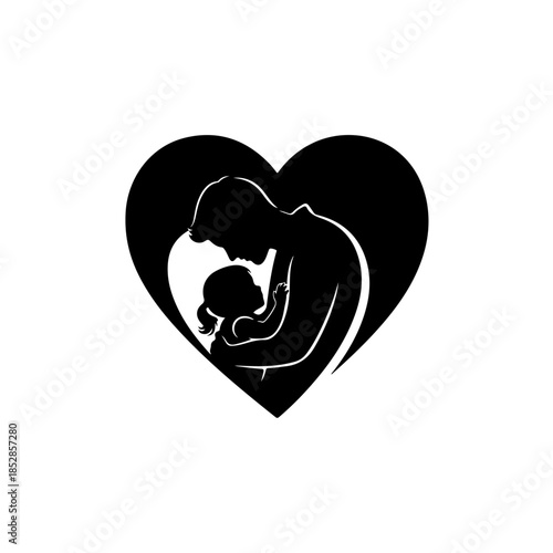 Silhouette of parent and child in heart shape isolated on transparent background