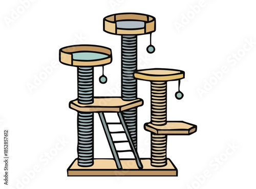 Illustration of a Cat Tower on Black Background, Pet Tree