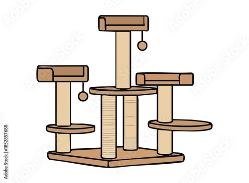 Illustration of a Cat Tower on Black Background, Pet Tree