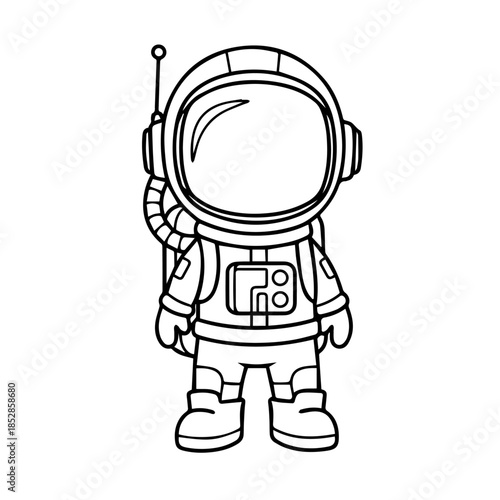 cute black and white cartoon illustration of a child astronaut