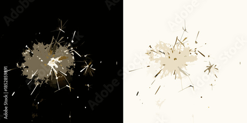 A split view of a sparkler emitting light and trails dark and light sides