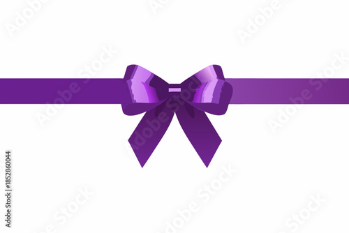 A vibrant purple ribbon tied in a decorative bow on a white background