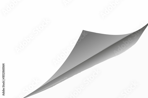 A single gray curved paper corner peeling upward on a white background