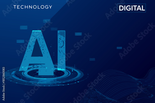 Artificial intelligence concept with digital waves and technology elements