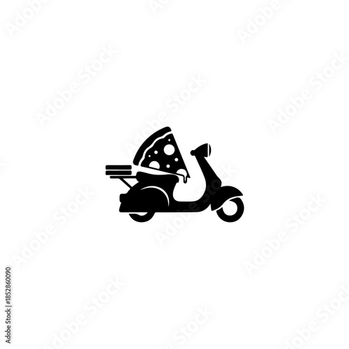 Scooter delivering pizza slice isolated on transparent background