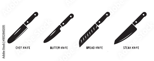 Professional Chef Knife Icon Vector Black Silhouette