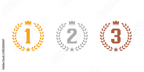 1st 2nd 3rd Place Award Badges Set. Top Three Award Badges Icons