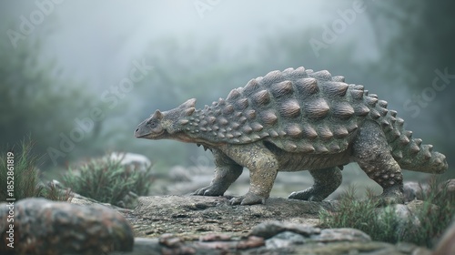 Ankylosaurus magniventris walking in foggy wetland