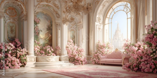 Wallpaper Mural Luxury Palace Interior decorated with pink roses. Wedding Interior Background Torontodigital.ca