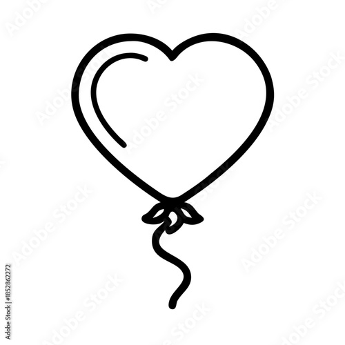 Heart balloon line icon, black outline love symbol isolated on transparent background