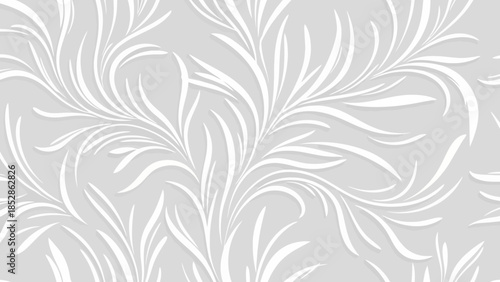 Elegant white swirling floral pattern on a light gray background, creating a sophisticated and delicate design.