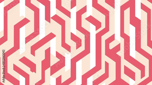 A seamless geometric pattern with interlocking lines in shades of coral and cream.
