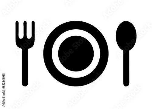 Fork, spoon and plate set icons. Tableware set flat style. Dinnerservice collection. Dinner service - stock vector.