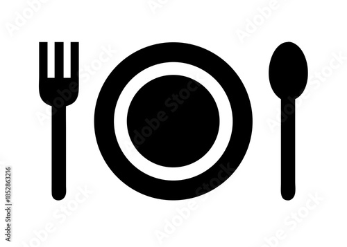 Fork, spoon and plate set icons. Tableware set flat style. Dinnerservice collection. Dinner service - stock vector.
