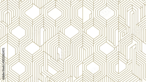 An intricate geometric pattern of interlocking golden lines on a white background, creating a sense of depth and complexity.