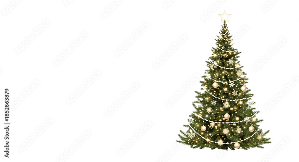 Fototapeta premium Decorated christmas tree with ornaments isolated on transparent background