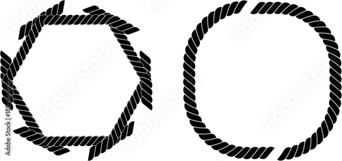 Two black and white illustrations of distorted ring shapes