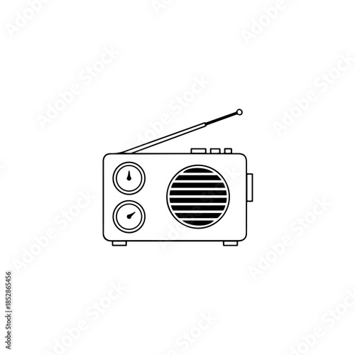 Vintage radio with antenna isolated on transparent background