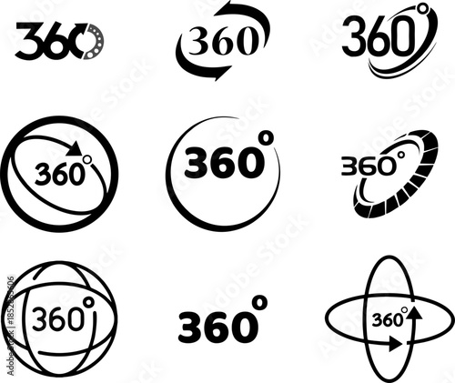 360 Degree View Rotation Icon Set for Product Display