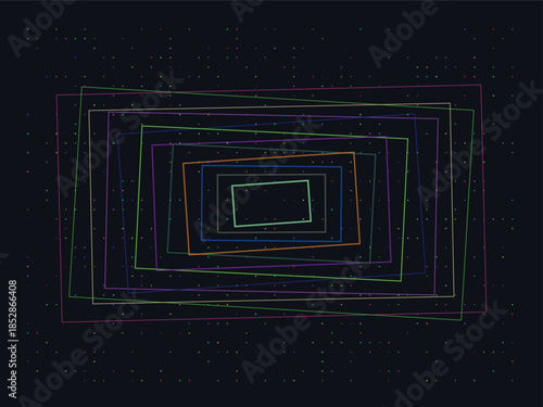 Abstract Geometric Concentric Glowing Rectangles Tunnel on Dark Background