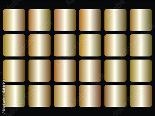 Golden and Bronze Metallic Gradient Color Swatches Vector Set