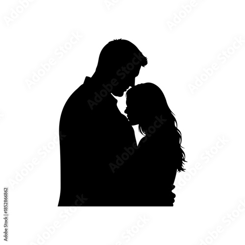 Silhouette of a couple embracing isolated on transparent background