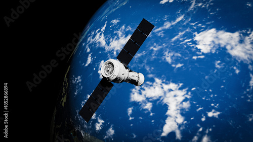 Satellite Orbiting Earth Planet Space Communication Technology. 3d rendering