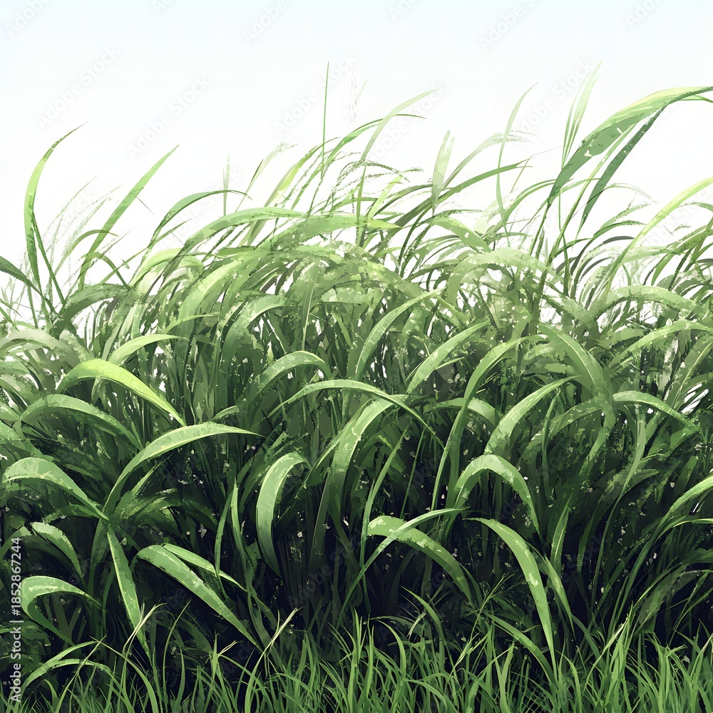 Obraz premium Lush green grass swaying gently, nature's soft carpet under a gentle sky.