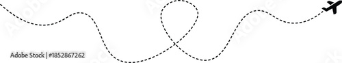 Airplane route with dotted flight path. Airplane with curved dotted flight route. flight path with dotted line, aviation concept, travel background. Airplane line path icon of airplane flight route