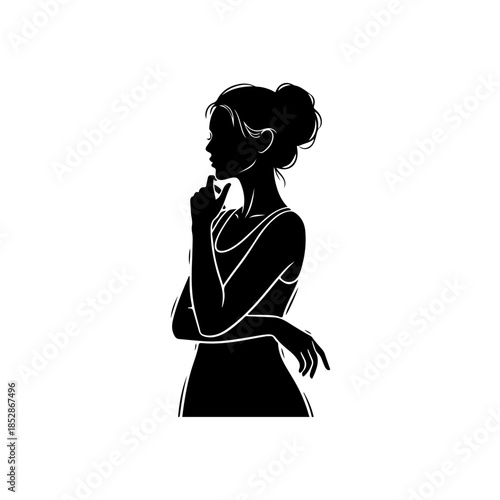 Woman in thoughtful pose isolated on transparent background