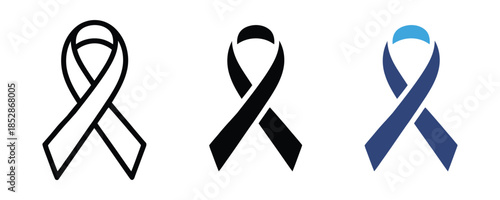 Mourn ribbon icon set. awareness ribbon, cancer ribbon symbol. vector illustration 