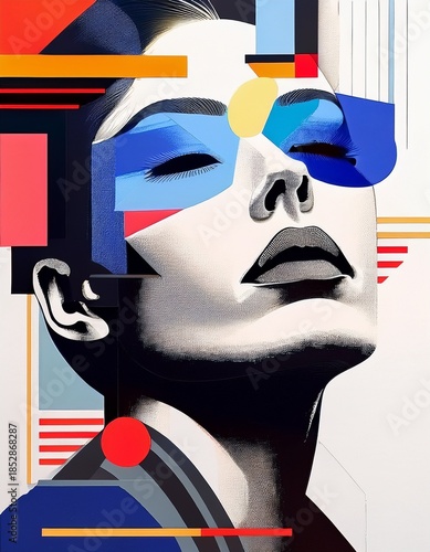 Abstract geometric female portrait in a modern Bauhaus-inspired style