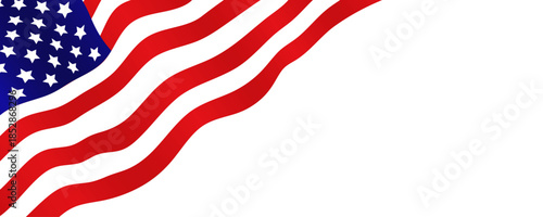 Wavy American flag border in corner on white background with copy space. For patriotic design and celebration Independence Day 4th of July, Memorial, Veterans Day. Editable vector illustration.