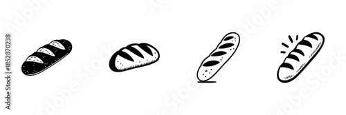 Bread Loaves In Hand Drawn Style Set. Artisan Baking, Freshly Baked Goods, Bakery Doodle Sketch Collection. Rustic Bread Varieties. Isolated Vector Illustration