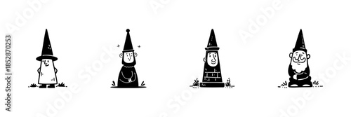 Whimsical Gnome Characters In Hand Drawn Style Set. Fantasy, Magic, And Enchantment Doodle Sketch Collection. Playful Garden Decoration. Isolated Vector Illustration