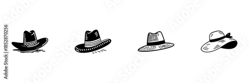 Various Hat Styles In Hand Drawn Style Set. Fashion Accessories, Headwear, And Style Doodle Sketch Collection. Vintage And Modern Hat Designs. Isolated Vector Illustration